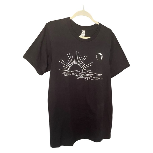 Sun & Moon Black Short Sleeve Tee with Astrology Astronomy Design - Picture 2 of 5